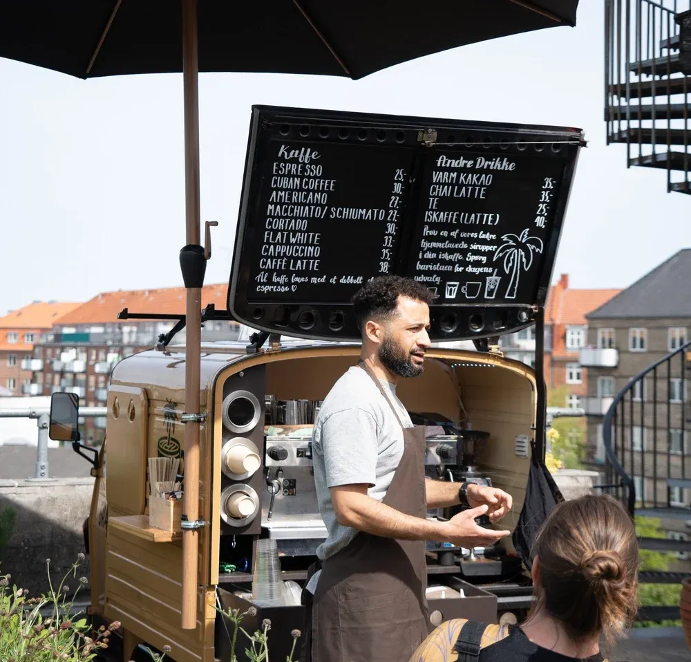 GRANŌ kaffevognen med menutavle til et firmaarrangement